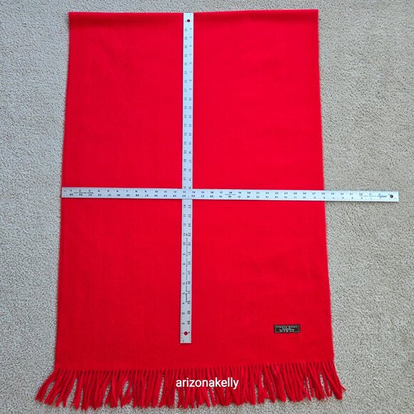 Wool/Cashmere Red Scarf with Fringe Virgin Wool - Picture 4 of 13